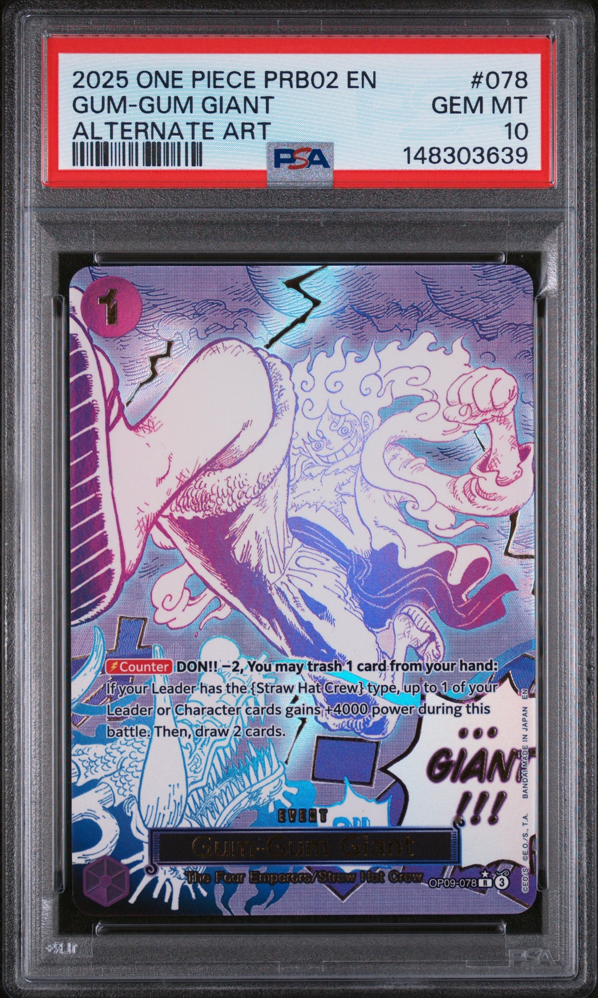 One Piece PSA 10 Gum Gum Giant #OP09 078 010 Alternate Art 2025 ENG