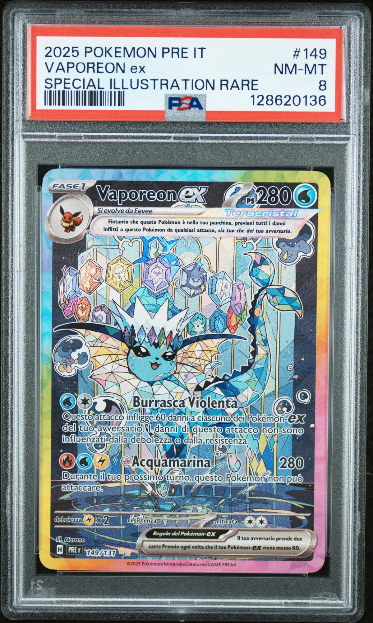 Pokemon PSA 8 Vaporeon ex 149 PRE Evoluzioni Prismatiche 2025 IT